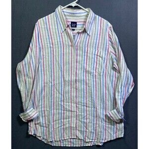Gap Women’s Size Large Linen Blend Classic Oversized Button Up Preppy Shirt